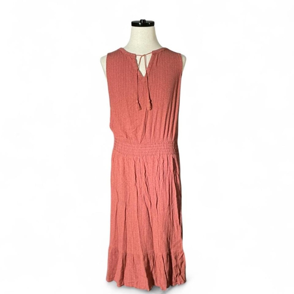 Prana Sleeveless Smocked Waist Maxi Dress Coral Herringbone Pattern L